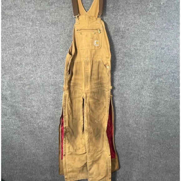VTG Carhartt Bibs Overalls Men 38x32 Brown Duck Double Knee R41 BRN Distressed - Picture 1 of 16
